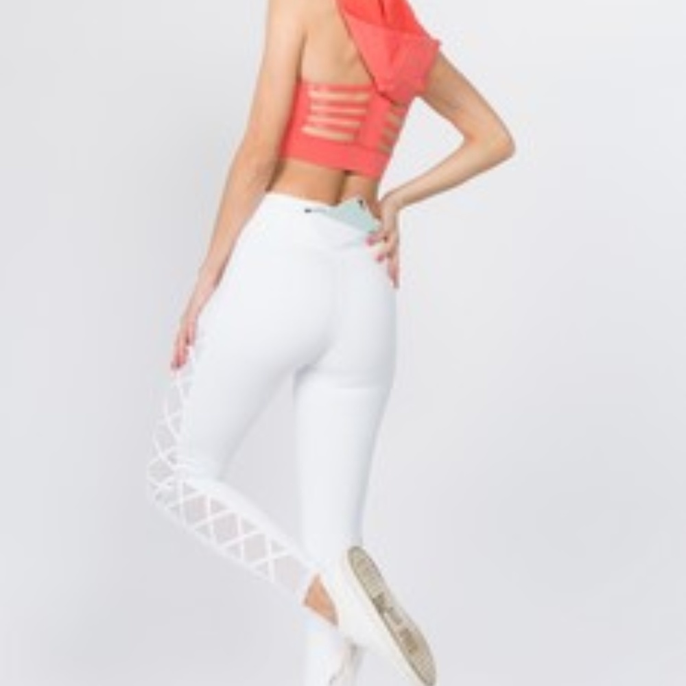 NEW Side Lace-up Mesh Workout Leggings - Picture 6 of 8
